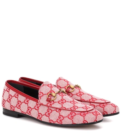 Shop Gucci Jordaan Gg Canvas Loafers In Red