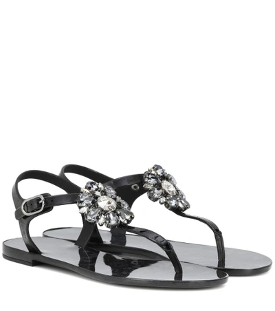 Shop Dolce & Gabbana Embellished Patent Leather Sandals In Black