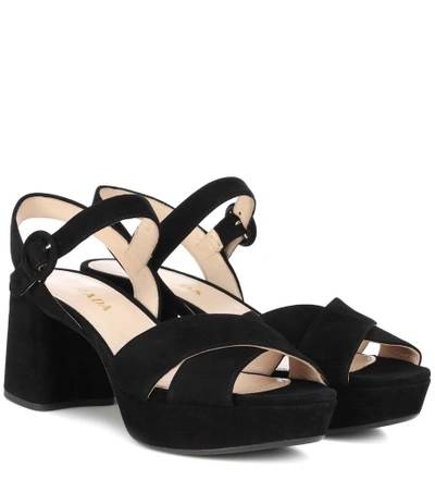 Shop Prada Suede Platform Sandals In Black