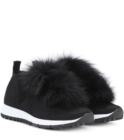 Shop Jimmy Choo Norway Fur-trimmed Sneakers In Black