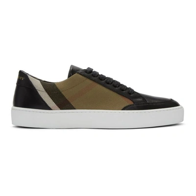 Shop Burberry Beige And Black Check Sneakers In House/black