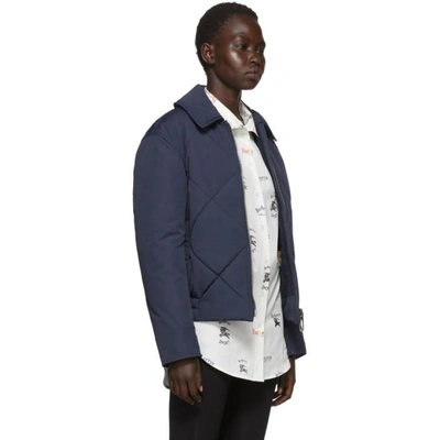 Shop Burberry Navy Quilted Technical Blend Jacket