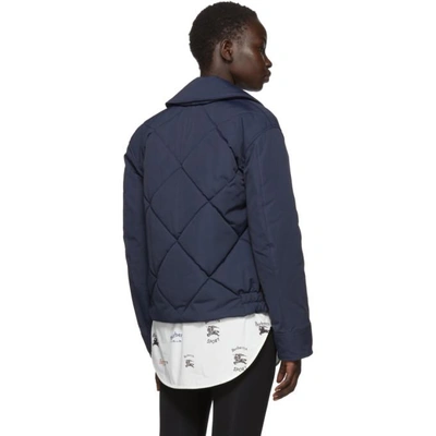Shop Burberry Navy Quilted Technical Blend Jacket