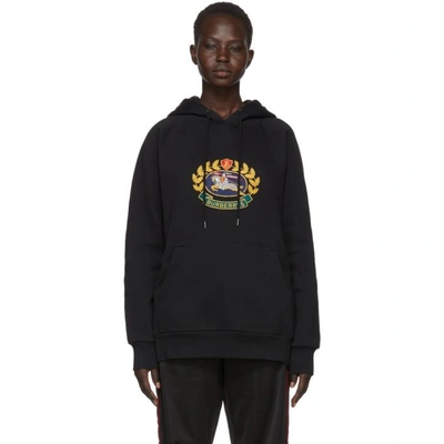 Shop Burberry Black Embroidered Logo Crest Hoodie