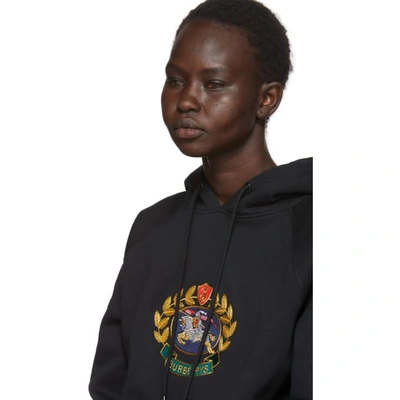 Shop Burberry Black Embroidered Logo Crest Hoodie
