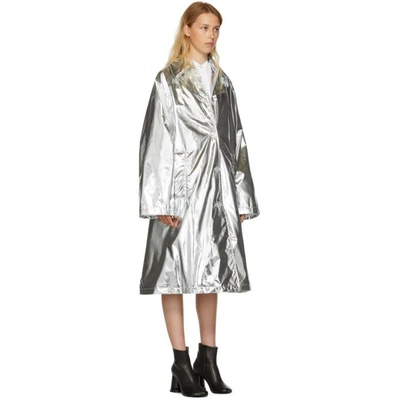 Shop Mm6 Maison Margiela Silver Shiny A-line Trench Coat In 905 Silver