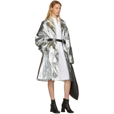 Shop Mm6 Maison Margiela Silver Shiny A-line Trench Coat In 905 Silver