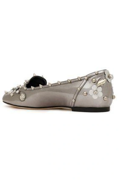 Shop Dolce & Gabbana Embellished Metallic Leather Loafers In Silver