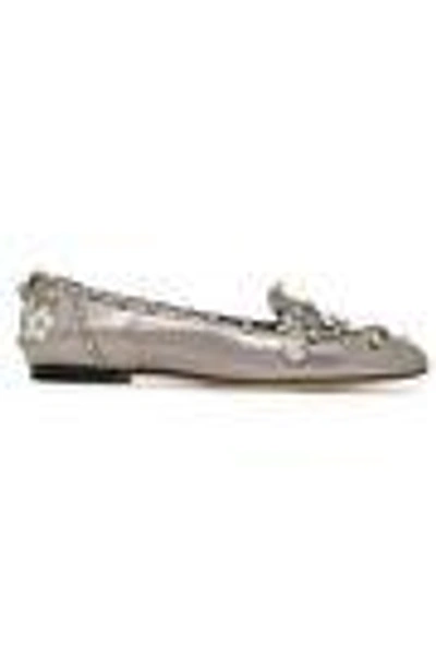 Shop Dolce & Gabbana Embellished Metallic Leather Loafers In Silver