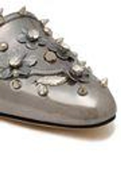 Shop Dolce & Gabbana Embellished Metallic Leather Loafers In Silver