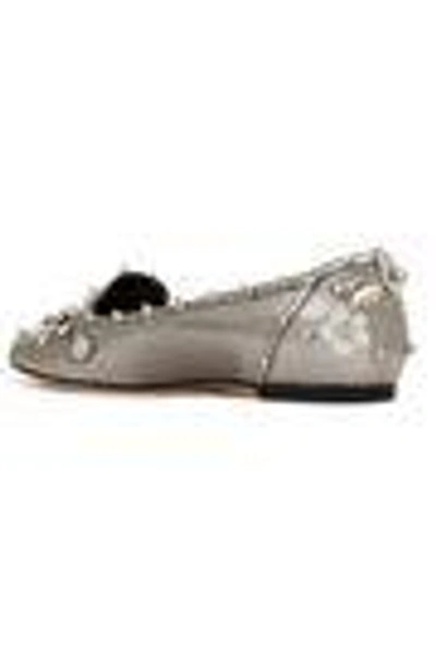 Shop Dolce & Gabbana Embellished Metallic Leather Loafers In Silver