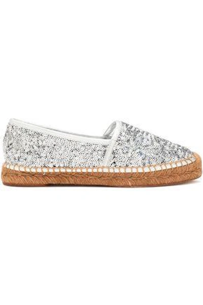 Shop Dolce & Gabbana Woman Sequined Leather Espadrilles Silver