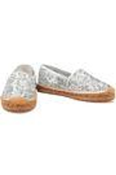 Shop Dolce & Gabbana Woman Sequined Leather Espadrilles Silver