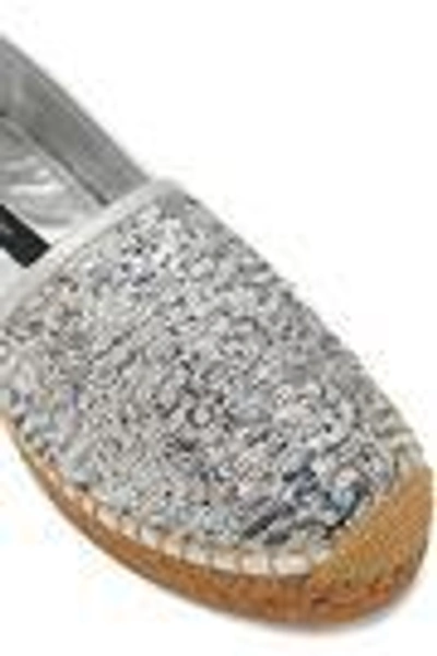 Shop Dolce & Gabbana Woman Sequined Leather Espadrilles Silver