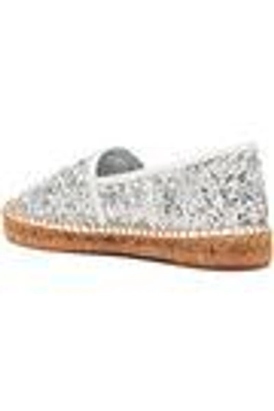 Shop Dolce & Gabbana Woman Sequined Leather Espadrilles Silver