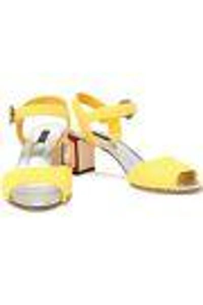 Shop Dolce & Gabbana Woman Embellished Woven Raffia Sandals Yellow