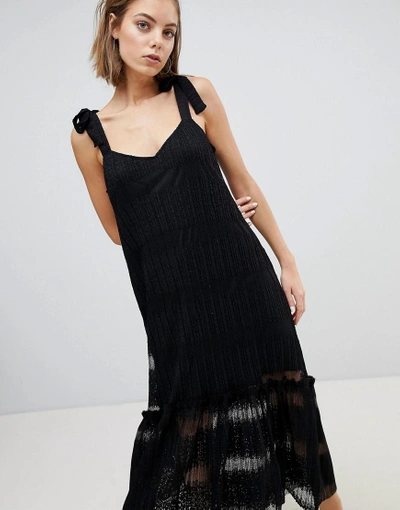 Shop Sabina Musayev Lace Tiered Midi Dress - Black