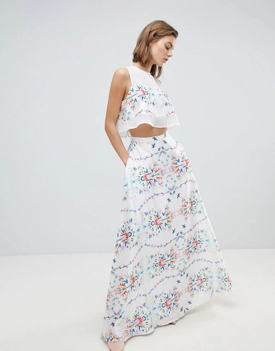 Shop Sabina Musayev Abstract Floral Maxi Skirt - White
