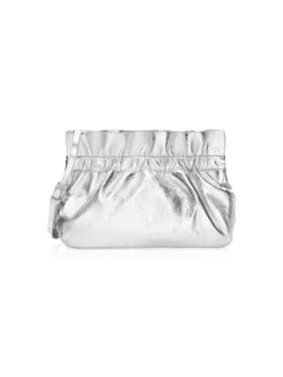 Shop Loeffler Randall Carrie Ruffle Frame Leather Clutch In Silver