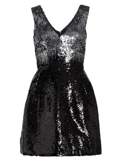 Shop Monique Lhuillier Sequin A-line Dress In Black-gunmetal