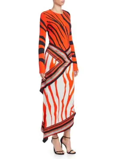 Shop Roberto Cavalli Silk Zebra Print Scarf Maxi Dress In Multi