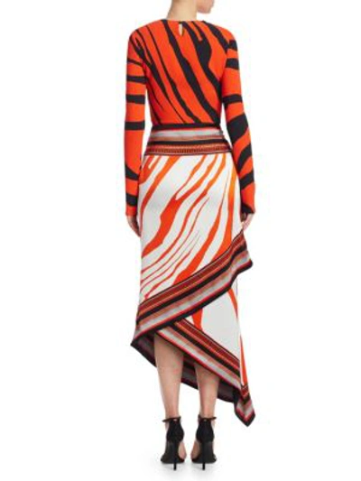 Shop Roberto Cavalli Silk Zebra Print Scarf Maxi Dress In Multi