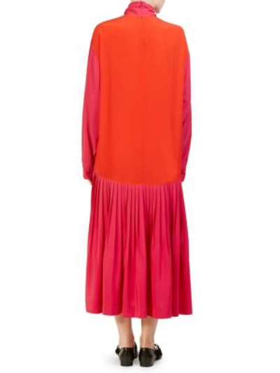 Shop Cedric Charlier Diamond Block Pleated Dress In Pink