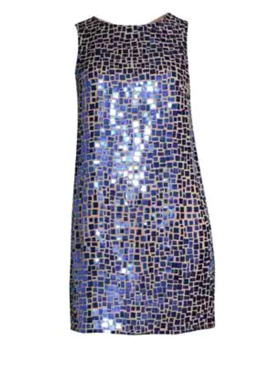 Shop Alice And Olivia Clyde Embellished Shift Dress In Palace Blue Nude