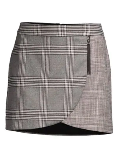Shop Alice And Olivia Lennon Plaid Overlap Mini Skirt In Grey Black