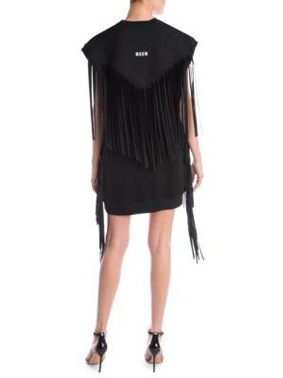 Shop Msgm Fringed Sweatshirt Dress In Black