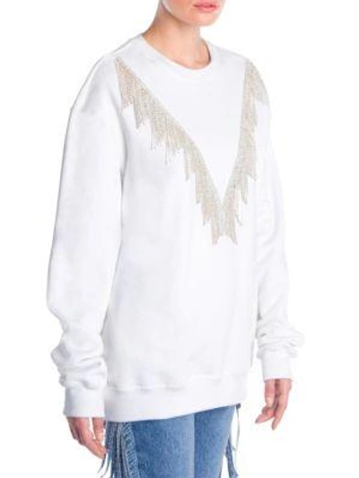 Shop Msgm V-chain Fringe Sweatshirt In White