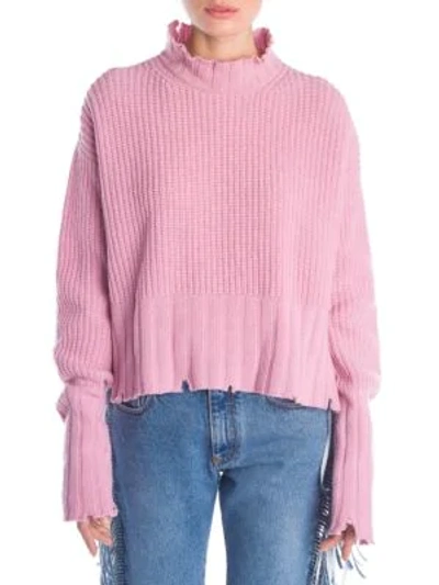 Shop Msgm Destroyed Waffle Knit Sweater In Pink