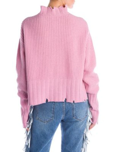 Shop Msgm Destroyed Waffle Knit Sweater In Pink