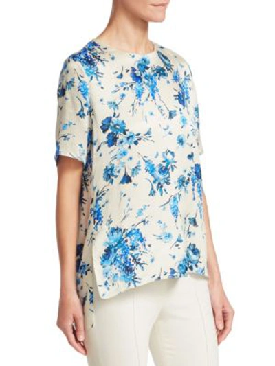 Shop Adam Lippes Hammered Silk Floral Top In White-multi