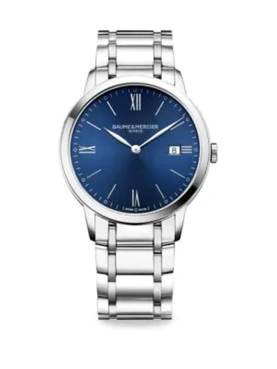 Shop Baume & Mercier My Classima Stainless Steel Bracelet Watch In Silver Blue