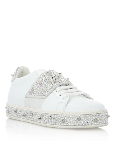 Shop Philipp Plein Lo-top Sneakers "full Of Crystal" In White