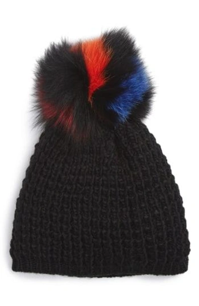 Shop Kyi Kyi Genuine Fox Pompom Hat - Black In Black Multi