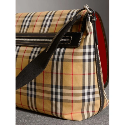 Shop Burberry Large Leather Trim Vintage Check Messenger Bag In Antique Yellow/military Red