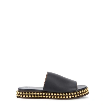 Shop Chloé Sawyer Bead-embellished Leather Sliders In Black