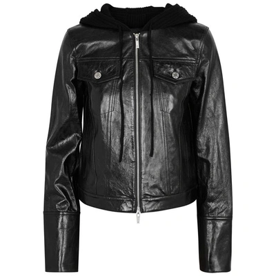 Shop Helmut Lang Black Hooded Leather Jacket