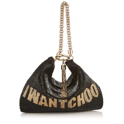 CALLIE Black and Gold I WANT CHOO Beaded Embroidery Clutch Bag