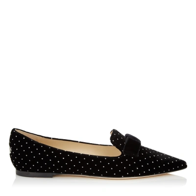GALA Black Glitter Spotted Velvet Pointy Toe Flats with Bow Detail