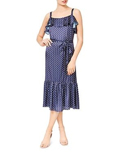 Shop Betsey Johnson Printed Midi Dress In Navy/blush