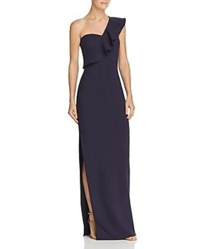 Shop Likely Halsey Ruffle One-shoulder Gown In Navy
