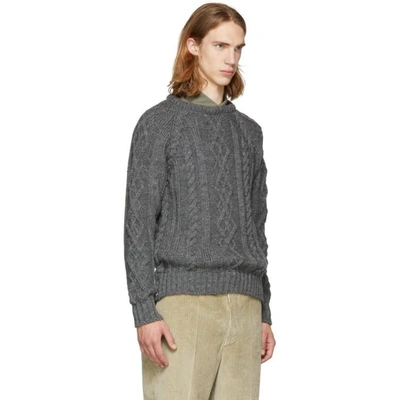 Shop Thom Browne Grey Aran Cable Knit Raglan Sweater In 035 Dark Gr