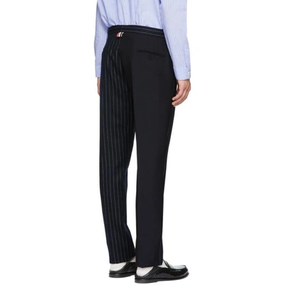 Shop Thom Browne Navy Fun Mix Chalk Stripe Low-rise Skinny Side Tab Trousers In 415 Navy
