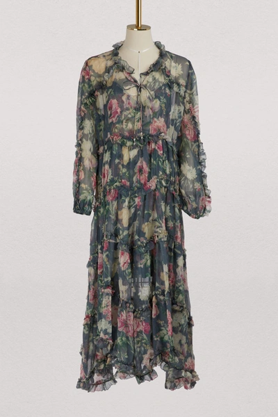 Shop Zimmermann Iris Silk Maxi Dress In Charcoal Floral