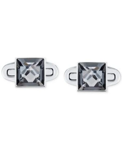 Shop Swarovski Men's Stainless Steel Gray Crystal Cufflinks In Silver