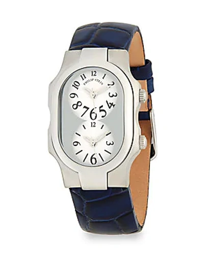 Shop Philip Stein Classic Leather Strap Watch In Blue