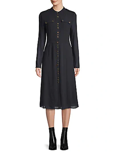 Shop Burberry Buttoned Silk Dress In Navy